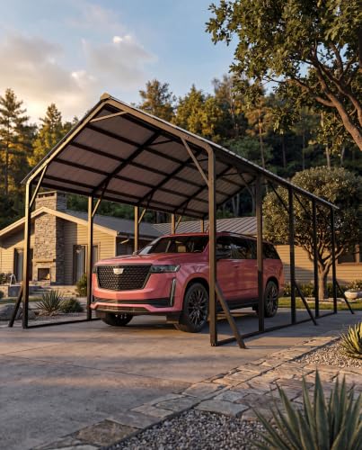 GarveeLife 13x21 ft Metal Carport with Vertical Roof, Heavy-Duty Metal Car Port with Reinforced Frame, Steep-Pitch Roof Design, High-Clearance for Full-Sized Pickup, White