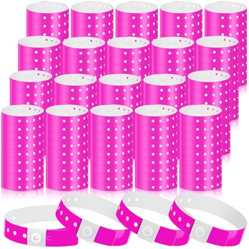Image of Henoyso 600 Pcs Pink Plastic Wristbands for Events Vinyl Waterproof Pool Wristbands Neon Color Plastic Bracelet for Party Events Arm Band Identification for Concerts Carnivals