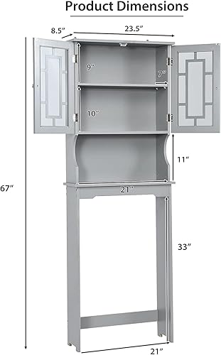 Miniatura 3 de GRAFFY - Armario de almacenamiento sobre el inodoro, soportes ahorradores de espacio para baño con estante ajustable, estante de almacenamiento