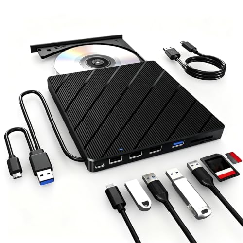 vvia Lecteur CD/DVD externe USB 3.0 & USB-C, 13 mm ultra plat