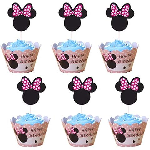 Formemory 24 Pcs Mouse Cupcake Toppers Wrappers Decoration for Kids Baby Shower Wedding Birthday Party Supplies Cover