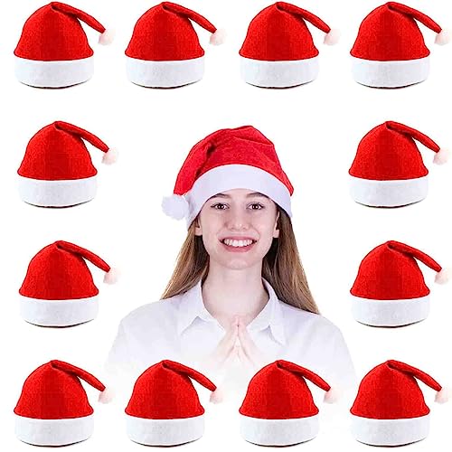 VFZILH Santa Hats Bulk for Adults 12pcs Christmas Hats Adults Universal Fit Plus Size Thickened Red Santa Claus Hat for Christmas Party Accessories Mens & Womens Adult Santa Hat