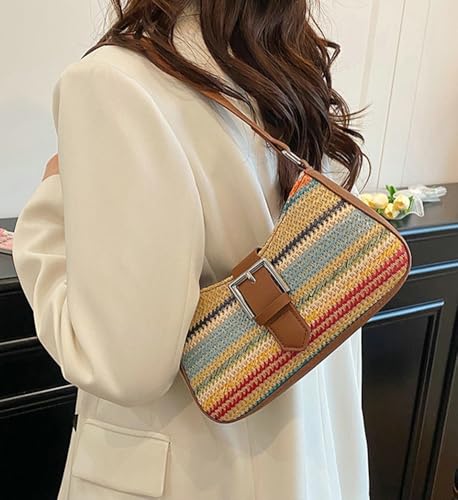 Straw Beach Shoulder Bags for Women Y2K Crescent Handbag Small Clutch Tote Purse Summer Underarm Vacation Straw Purse2