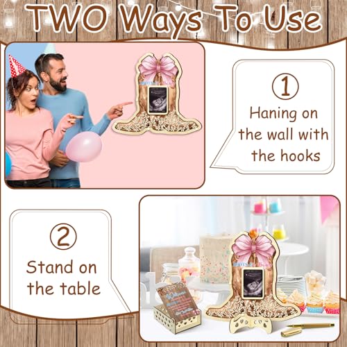 Image of Wenqik 63 Pcs Boots or Bows Gender Reveal Baby Shower Guest Book Alternatives Set Baby Shower Decorations with Photo Frame Sonogram Frame Keepsake 60 Wood Slices Guest Book for Birthday