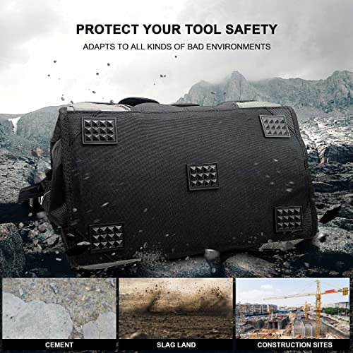 Image of HAUTMEC 16 inch 47-Pockets Tool Bag, Heavy-Duty 1680D Wide Mouth Tool Organizer with Reinforced Hard Base, Padded Shoulder Strap - HT0183