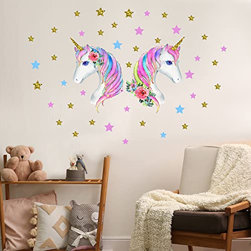 Unicorn Wall Decals For Girls Room Unicorn Wall Stickers Peel And Stick Watercolor Unicorn Wall Decals Unicorn Wall Art Decor For Girls Kids Bedroom Nursery Birthday Party Decoration (Cute Style) #TOP6