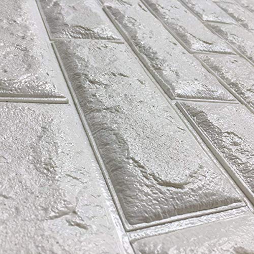 Image of STL 3D Brick Wallpaper Self Adhesive PE Foam Wall Sticker Waterproof DIY Wall Decor for Home Kitchen Bedroom Office (70 x 77 cm White-Pack of 20)