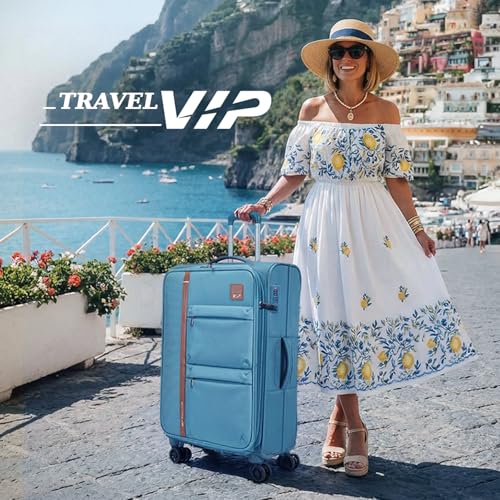 Image of VIP Grande 8 Wheel Check-in (Large Size) Soft Case Trolley Bag | TSA Lock | Expandable Polyester Luggage | 3 Year International Warranty | Anti-Theft Zipper | 81 CM Suitcase for Travel | Smoke Blue