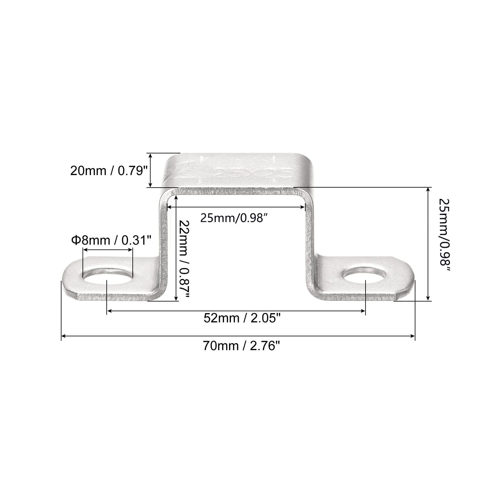 TOP-VIGOR 6Pcs U Shaped Connector Bracket, 25mm x 25mm Stainless Steel Bracket Stainless Steel Pipe Clamp, Heavy Duty Conduit Clamps for Pipe Tube Wire Fixing, Door Closed Bar Holder Strut - Image 2