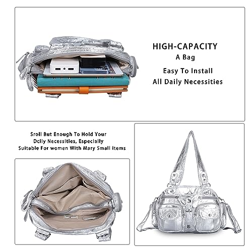 Image of Angel Kiss Hobo Crossbody Purses for Women Shoulder Bag Multipocket Soft Hobo Purses Removable Strap Leather Handbags