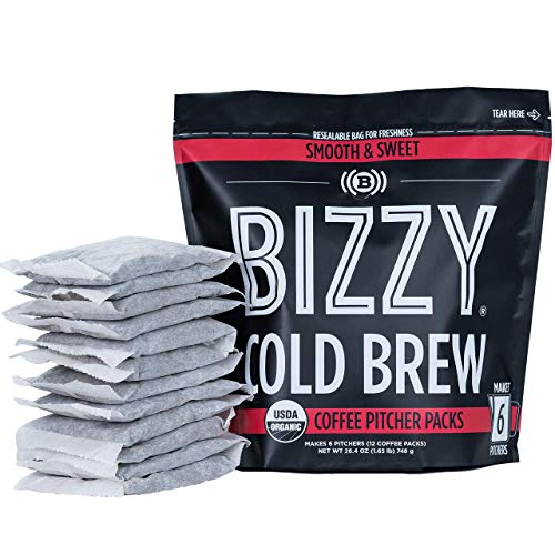 Bizzy Organic Cold Brew Coffee | Bundle | Coarse Ground Coffee | Dark & Bold 1 Lb + Smooth & Sweet Pitcher Pack 12-Count | 2 Pack #TOP4