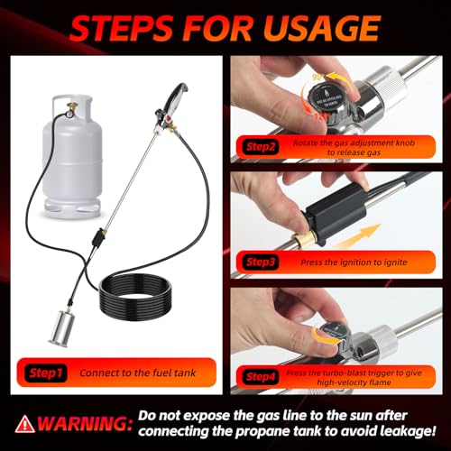 Image of Propane Torch Kit Weed Burner, Built-in Igniter with 10FT Hose | Detachable 37 inchLong Reach Torch, 45000BTU High Output, For Garden,Ice,Snow,Stumps,Roofing,Camping,Tank Not Included