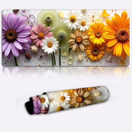 Tapis de souris de jeu grand format floral avec base antidérapante 4mm