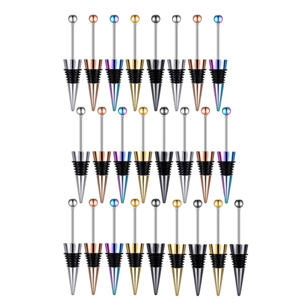 Dsdhuf 25Pcs Beadable Wine Stoppers for Wine Bottles Decorative Beaded Wine Bottle Stopper Alloy Wine Saver Reusable