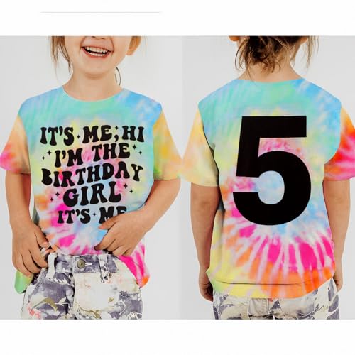 Image of GLIGLITTR Its Me Hi Im The Birthday Girl Shirt Kids Letter Print Birthday Party T-Shirt Outfit for Girls Gift Top 5-10 Years
