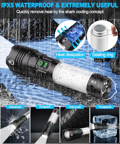 Spriak SPRIAK-2305-1 Flashlights High Lumens Rechargeable-100,000Lm Super Bright Tactical Led Flashlight,Powerful Usb C Flash Light With 360°Cob Light, Long Beam 3280Ft,7 Modes,Waterproof Handheld Flashlight thumb #6