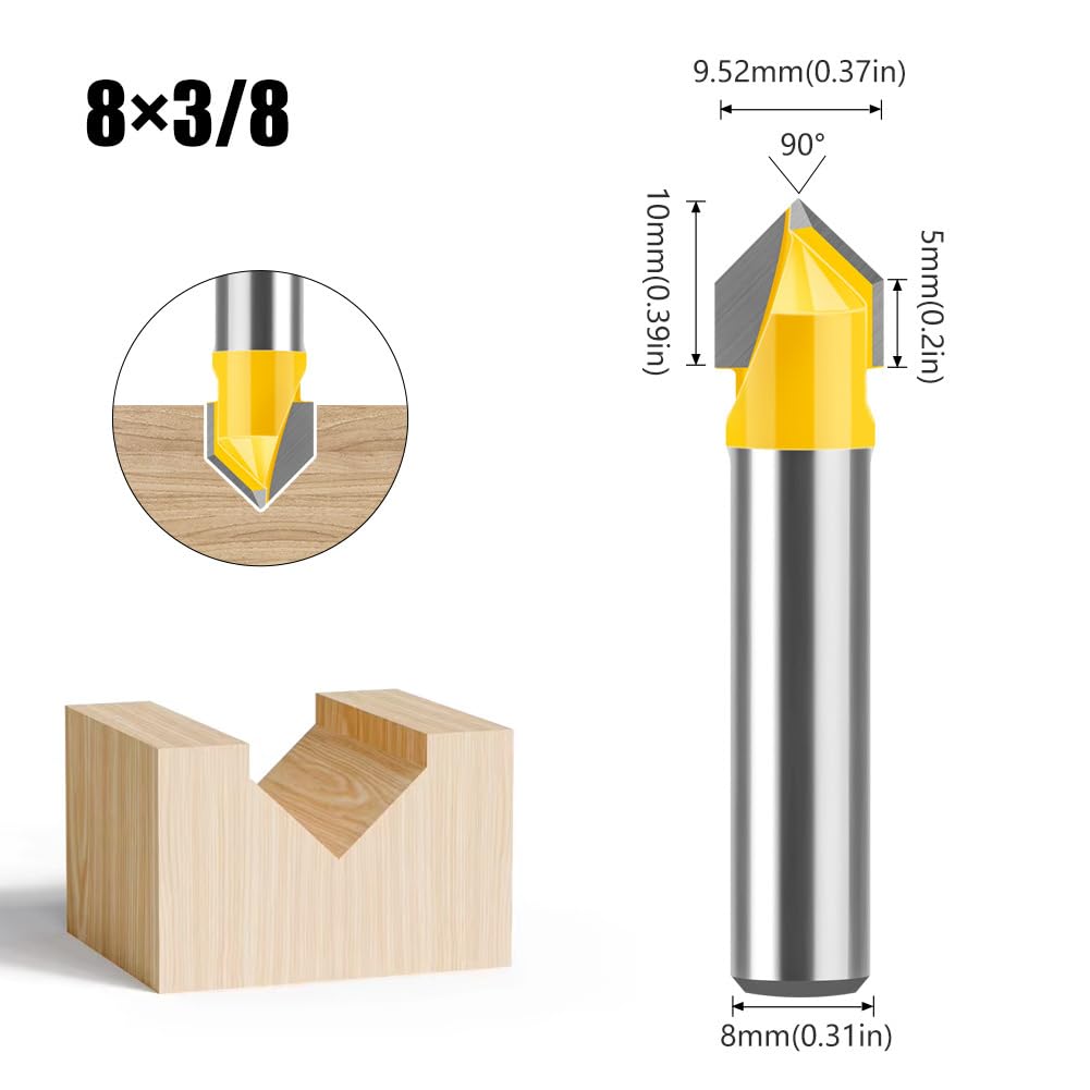 4 frese a V con codolo da 8 mm, fresa a V 90° CNC a V, fresa per la lavorazione del legno