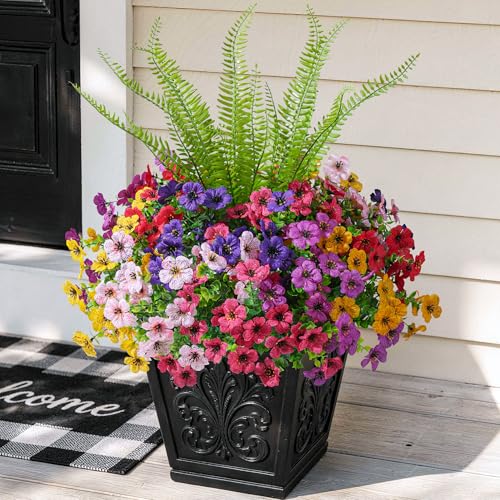 HyeFlora 14 Bundles Fake Silk Colorful Daisy Ferns, UV Resistant (6 Mix)