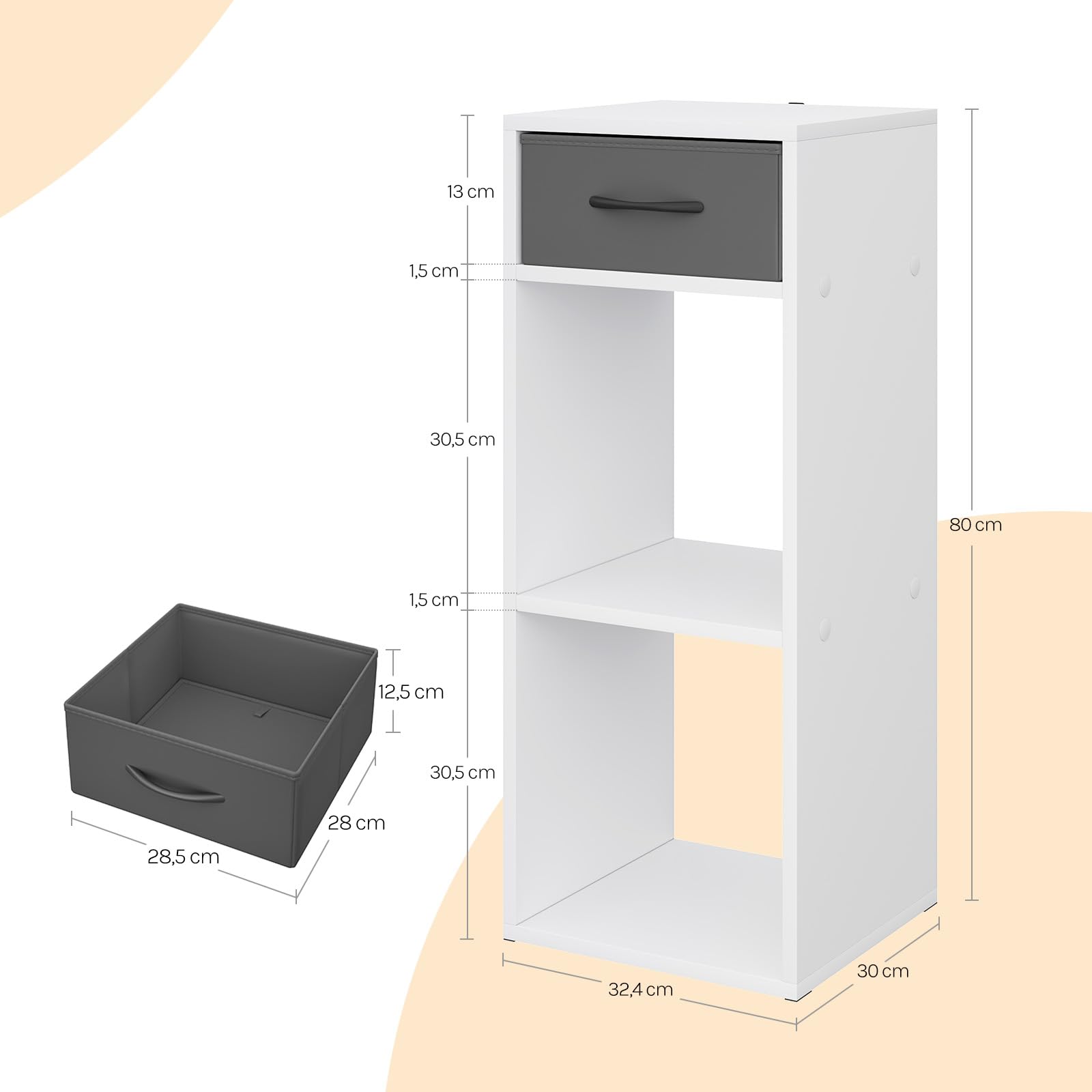 WOLTU Libreria da Terra, Unità di Stoccaggio a Cubo a 3 Livelli | con Cassetto, Unità di Scaffale in Piedi Scaffale a Cubo Aperto, per Studio, Camera da Letto e Soggiorno, Bianco