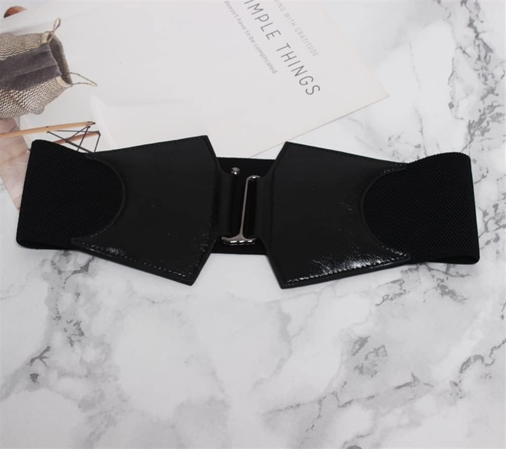 Fashion Elastic Wide Belt Strap Vintage Women Faux Leather Buckle Elastic Wide Belt Strap Solid Color Waistband (Color : Black, Size : One Size)
