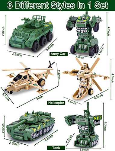 Amenon 3 Pack Transform Car Toys For Boys Easter Stuffers, 1:36 Automatic Deformation Army Toys Military Truck Tank Helicopter Airplane Vehicles Playset Toddlers Car Toys For Boys Girls Easter Gifts #TOP1