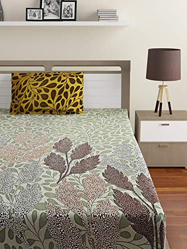 Image of Swayam Roto Cotton Single Bedsheet with 1 Pillow Cover | Size 60 x 90 inch | 144 TC | Leaf Design | Soft Breathable Bed Sheet | Comfortable & Durable for Bedroom - Green