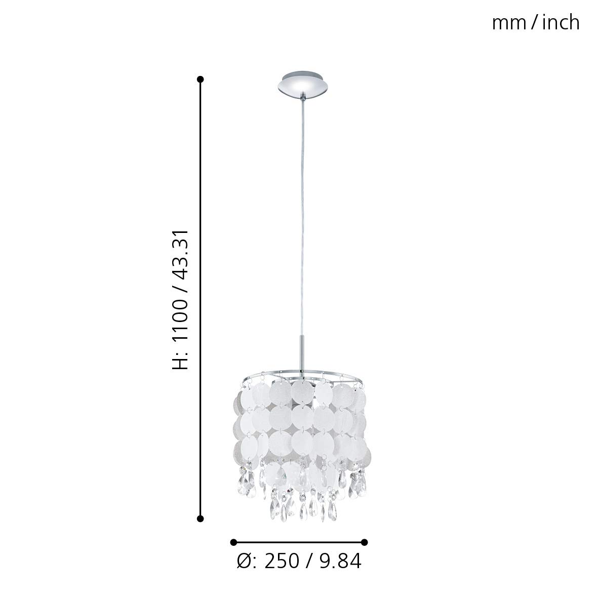 Eglo Lámpara colgante Fedra, lámpara suspendida de 1 luz, lámpara de techo | de metal cromado con cristal transparente y nácar, lámpara para comedor y salón con casquillo E27, Ø 25 cm