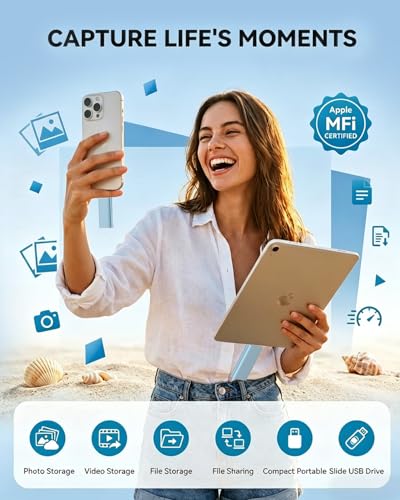 Image of MFI Certified 64GB Flash Drive - Photo Stick and USB Stick Offers Photo /Video Storage, The External Storage is Compatible with iOS, Android, and Pc,1 Pack (Glacier Haze)(Available Space: ~58GB)