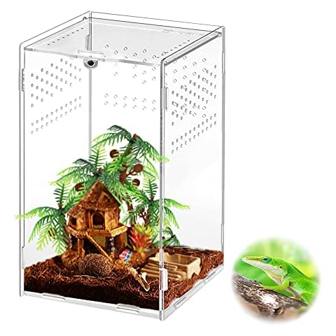 Anpress Acrylic Reptile Terrarium, 4.7''x4.7''x7.8'' Micro Transparent Habitat Terrariums Reptiles Tarantulas Cage Mini Enclosure Feeding Breeding Box with Cover for Animals Insects Cover