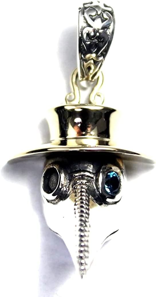 COSUMOSU 925 sterling silver Steampunk Plague Doctor pendant - Bird Beak Mask blue topaz eye