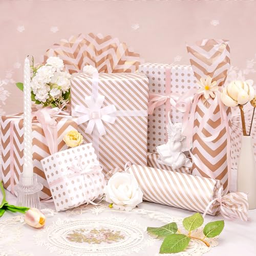 Image of Larcenciel Rose Gold Metallic Tissue Paper, 30 Sheets, 20x14 inch, Gift Wrapping Tissue Paper for Gift Bags Packaging and Crafts, Elegant Gift Wrap for Wedding, Birthday, Valentine's Day, Mother's Day