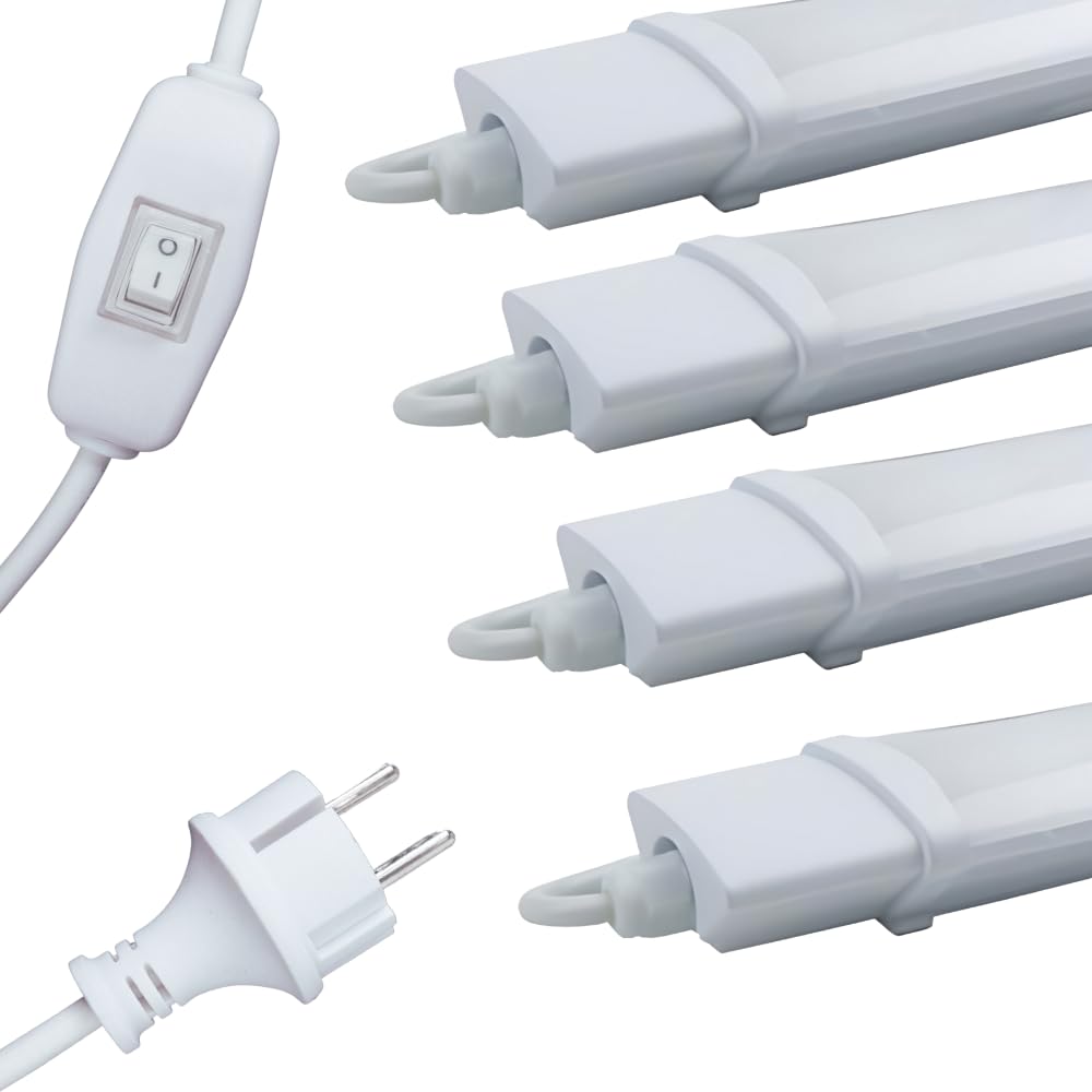 LUXULA 4er Set LED Unterbauleuchte 90cm mit Schalter - 120cm Kabel - 22W 2000lm - 4000K Neutralweiß - 230V Schukostecker - IP65 Feuchtraumleuchte Schrankbeleuchtung Küche Werkstatt