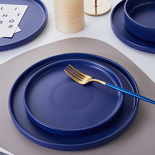 Image of Stone Lain Cleo Stoneware 16-Piece Modern Dinnerware Set, Plates and Bowls, Blue, Service for 4, Microwave & Dishwasher Safe