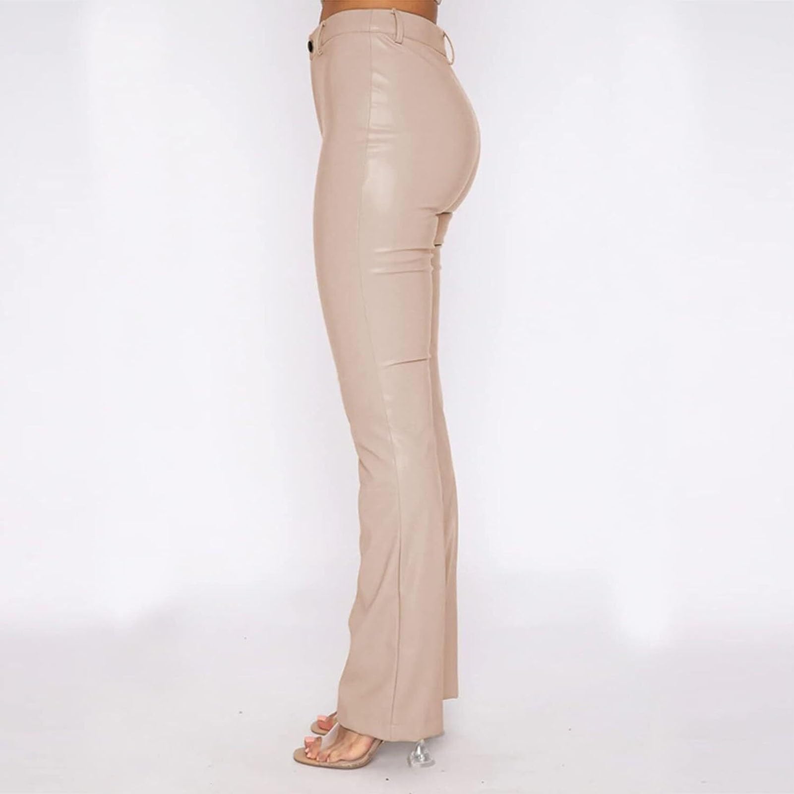 WEITING Kunstlederhose for Damen, Petite Bootcut-Bein, Lederjeans, PU-Lederhose, Schlaghose Mit Taschen Lederhose