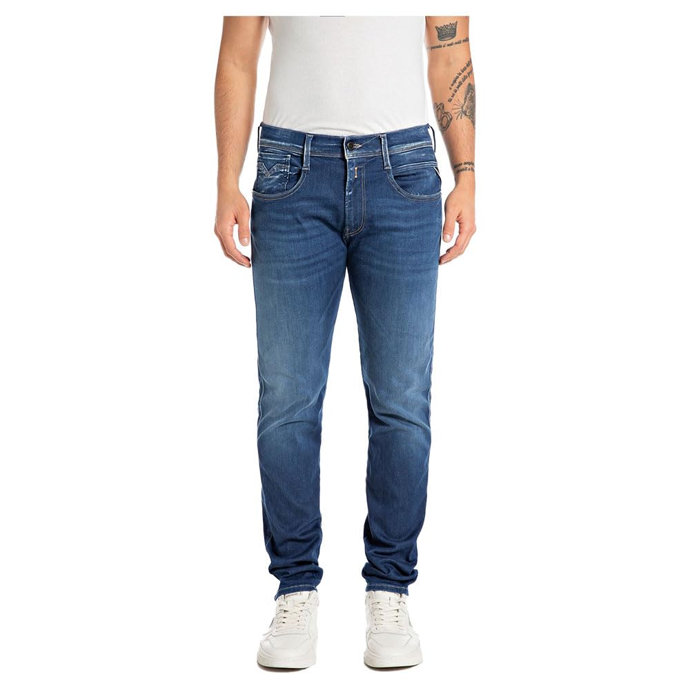 Replay Herren Jeans Anbass Slim-Fit Hyperflex mit Stretch, Blau (Medium Blue 009-7), 34W / 30L