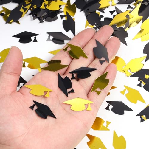 Image of Gold and Black Graduation Cap Confetti 2026, Class of 2026 Table Centerpiece Grad Confetti for 2026 Graduation Party Decorations Supplies