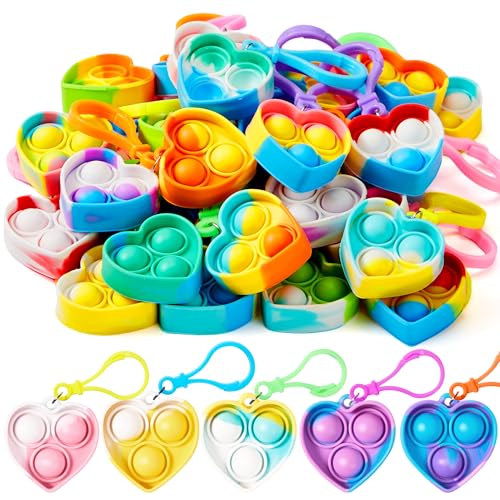 JOYIN Heart Pop Fidget Keychain 30 Pack Pop Fidget Toys Bulk Party Favors for Kids 4-8 8-12 Years Birthday Goodie Bags Stuffers Back to School Gifts for Students Classroom Prizes Sensory Toys