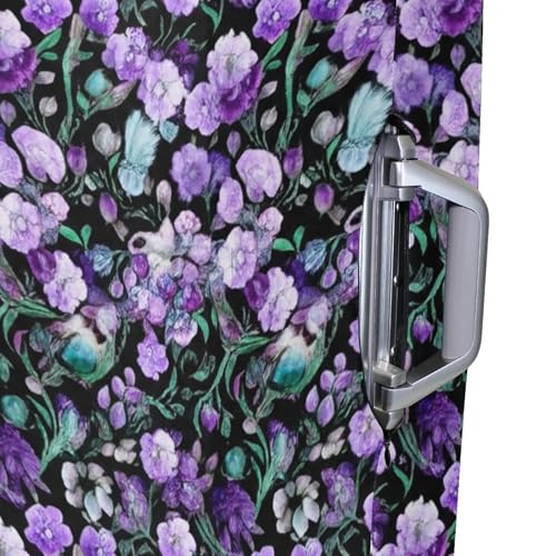 Luggage Protector Suitcase Cover Cute Purple Flowers Watercolor Leaves Personalized Animal Print Travel Suitcase Accessories, L, Fits 26-28 Inch Case 7