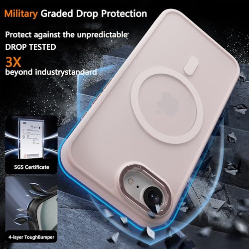 Image of Magnetic iPhone 16E /17e case,Compatible with Magsafe, Military-Grade Protection,Slim Translucent Matte Shockproof with Anti-Scratch Anti-Fingerprint Phone Cover (Pink, iPhone 16E /17e)