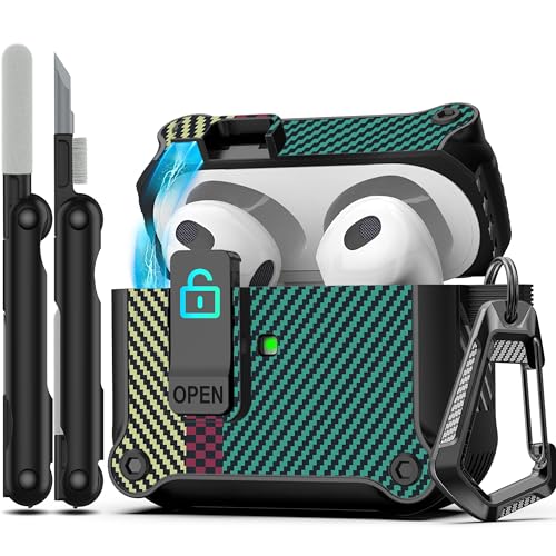 Image of RFUNGUANGO AirPods 3 Case with Lock Magnetic Lid, CF Green
