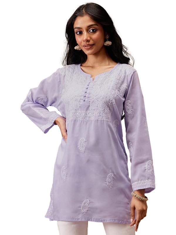 Image of Ada Hand Embroidered Lucknowi Chikankari Cotton Top for Women A911459