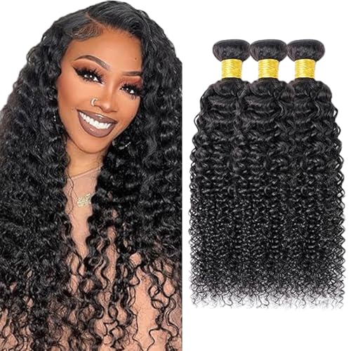 Gsoroel Extensiones de cabello humano rizado rizado 100% sin procesar, cabello humano 1B natural negro natural, peluca de pelo virgen brasileño sin enredos para mujeres, 3 paquetes, total 300 g, 18