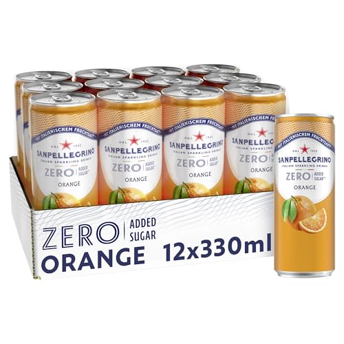 San Pellegrino Orange Zero Added Sugar Orangen-Limonade mit 9 5% Fruchtsaft ohne Zuckerzusatz 12er Pack (12 x 330ml) Einweg-Dosen