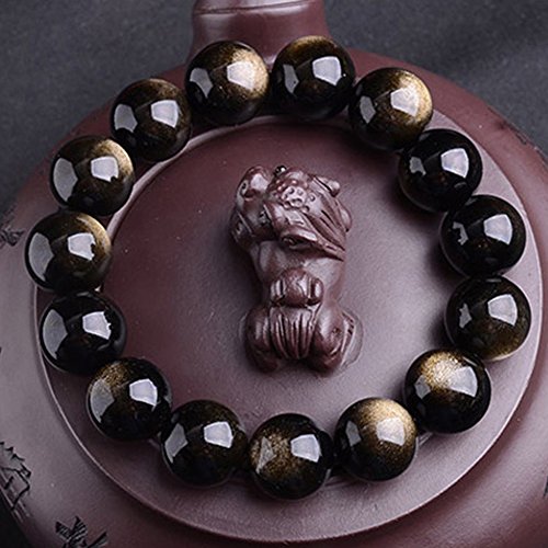 JAJAFOOK Tibetan 28 Mala Bead Gold Obsidian Buddhist Buddha Prayer Beads Bracelet,Stretch String,Unisex4