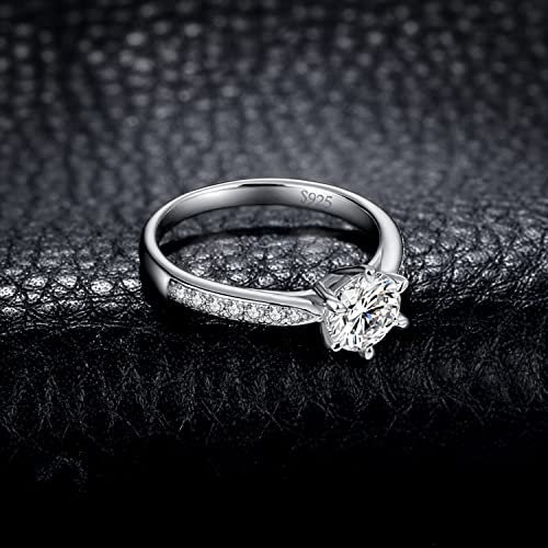 JewelryPalace Classic 1ct 2ct 3ct Moissanite Solitaire Engagement Rings for Women, 925 Sterling Silver Promise Ring for Her, Round Cut Simulated Diamond Anniversary Wedding Rings D-F VVS Size 4-123