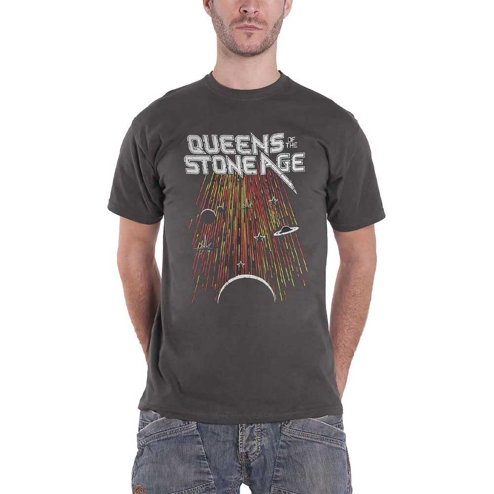 Rock Off Officially Licensed Products Men's Charcoal Queens Of The Stone Age T Shirt Meteor Shower Official Unisex Grey Medium