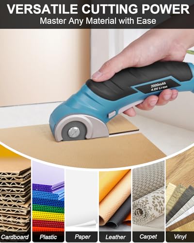 Cardboard Cutter Cordless Electric Scissors - Stocking Stuffers Gifts for Men 4V Electric Box Cutter for Cardboard Recycling, Heavy Duty Carpet Cutting Tool for Plastic, Thin Box, Leather