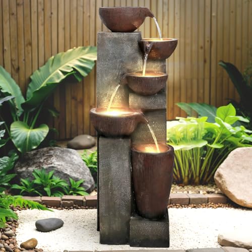 Naturefalls 39.7in.Modern Outdoor Fountain -5-Tier Resin Water Feature, Indoor Outdoor Garden Waterfall Fountain with Contemporary Design&LED Lights for Patio, Yard, Deck, House, Office, Home Decor Naturefalls 39.7in.Modern Outdoor Fountain -5-Tier Resin Water Feature, Indoor Outdoor Garden Waterfall Fountain with Contemporary Design&LED Lights for Patio, Yard, Deck, House, Office, Home Decor