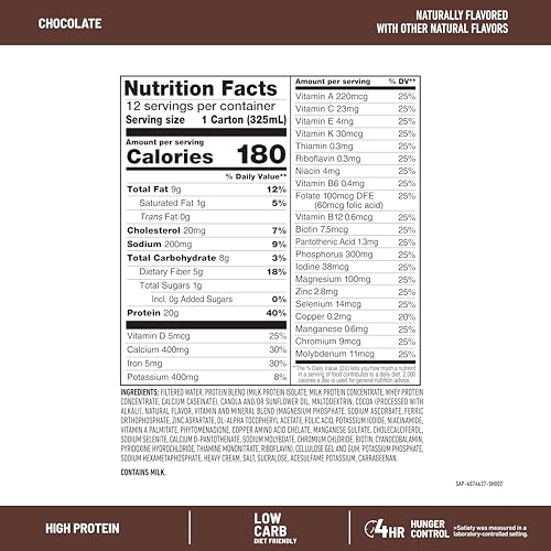 slimfast protein shake chocolate- 20g protein meal replacement shake ready to drink high protein with low carb and low sugar 24 vitamins and minerals 12 count pack of 1 packaging may vary