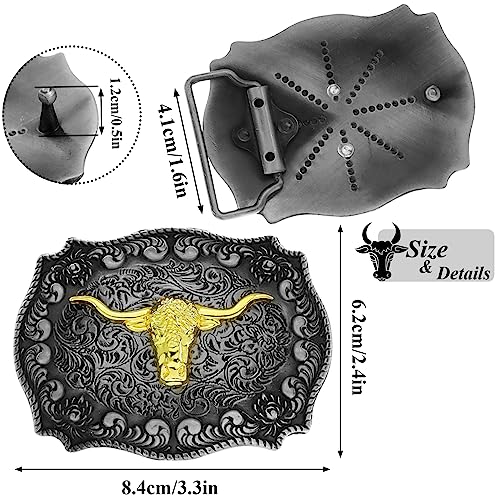 2Pcs Mens Cowboy Leather Bucket Belt and Replaceable Belt Buckles Western Longhorn Bull Belt Floral Strap3